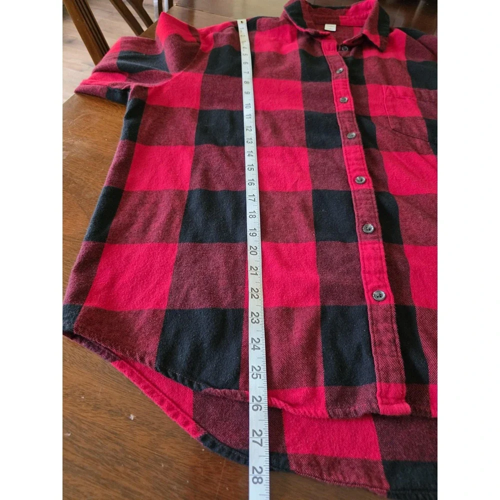 Old Navy Shirt Womens Lg Red Black Plaid Flannel Button Up Long‎ Sleeve Cotton - Picture 10 of 10